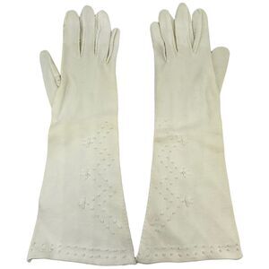 Vintage‎ Embroidered Cotton Gloves 13″ - Size 7½ Made in British Crown Colony